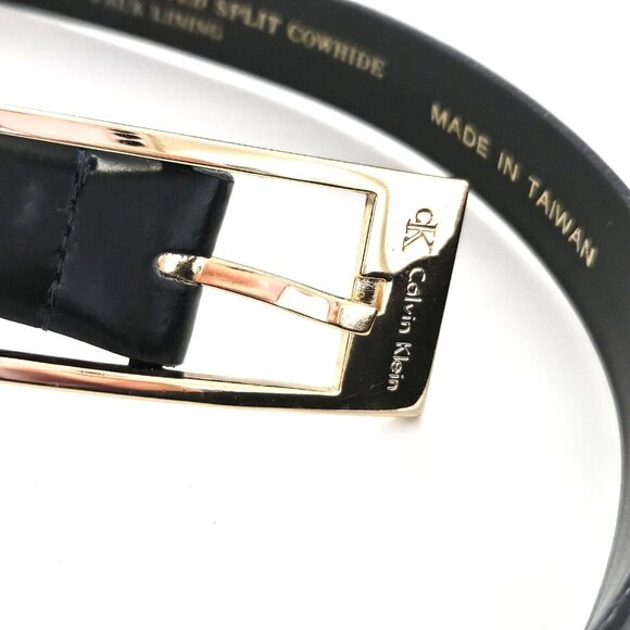 Calvin Klein Skinny Black Hand Glazed Cowhide Leather Belt Womens Medium - Picture 4 of 4